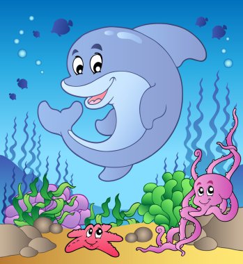 Happy dolphin at sea bottom 2 clipart