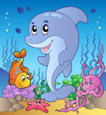 Happy dolphin at sea bottom 3 clipart