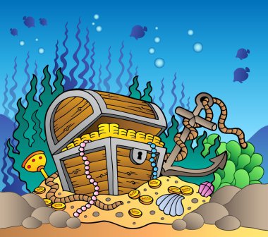 Sea bottom with old treasure chest clipart