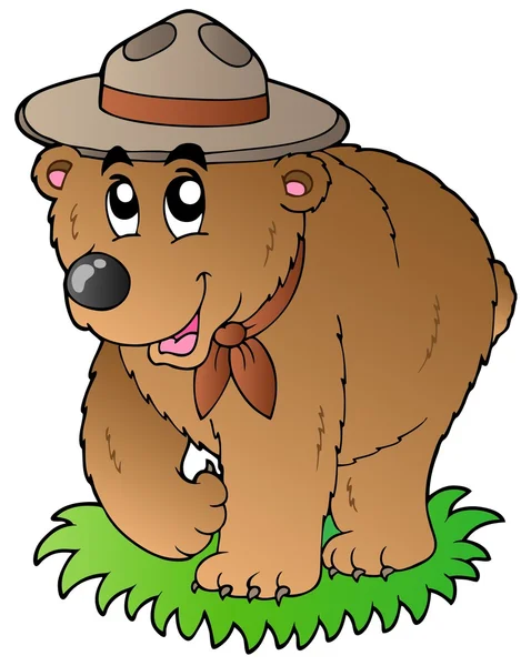 Cartone animato orso scout felice — Vettoriale Stock
