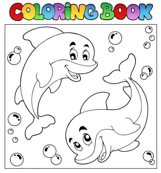 Coloring book with dolphins 1 — Stock Vector