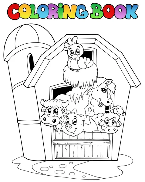 Coloring book with barn and animals — Stock Vector