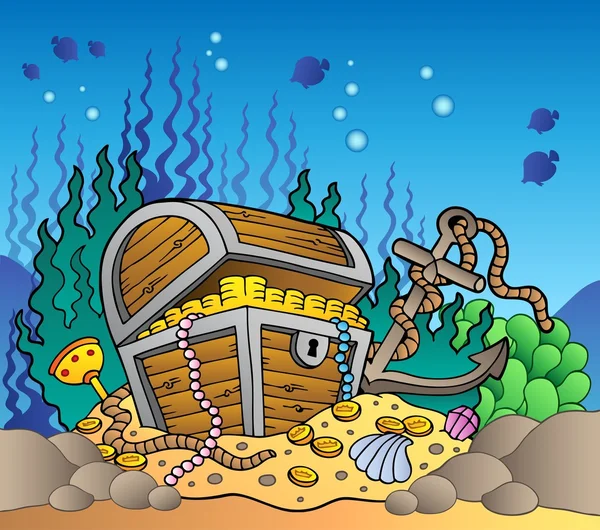 古い宝箱で海の底 — ストックベクタ