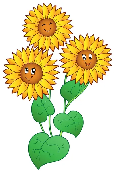 Three cute sunflowers — Stock Vector