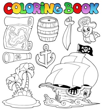 Coloring book with pirate objects clipart