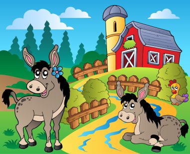 Country scene with red barn 8 clipart