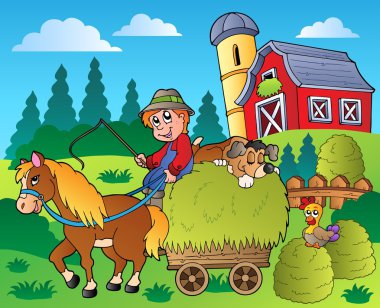 Country scene with red barn 9 clipart