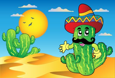 Desert scene with Mexican cactus clipart