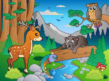 Forest scene with various animals 1 clipart