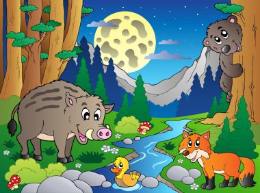 Forest scene with various animals 4 clipart