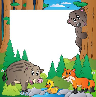 Frame with forest theme 2 clipart