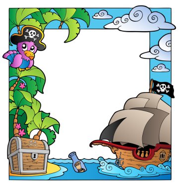 Frame with sea and pirate theme 1 clipart