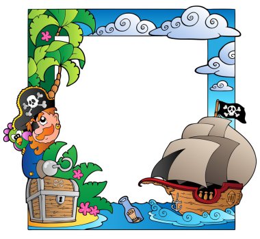 Frame with sea and pirate theme 2 clipart