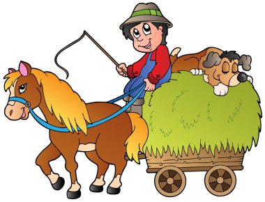 Hay cart with cartoon farmer clipart