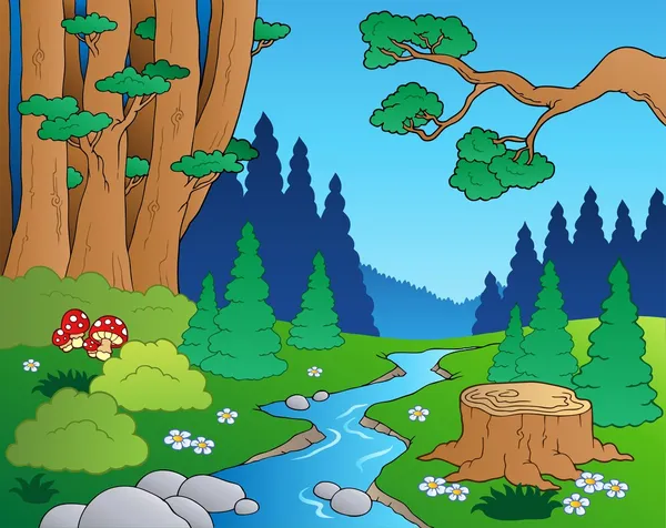 Paysage forestier de bande dessinée 1 — Image vectorielle