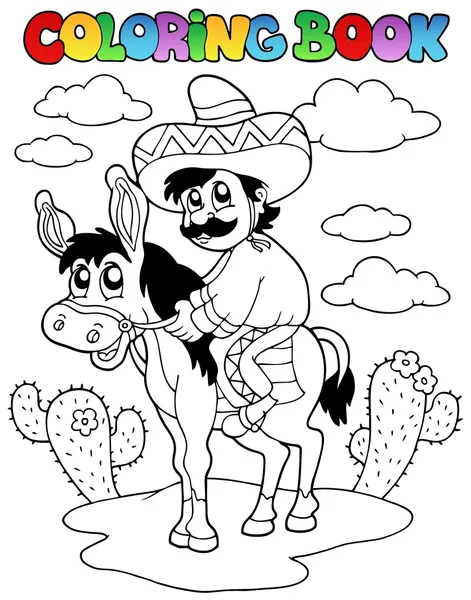 stock vector Coloring book with man riding donkey