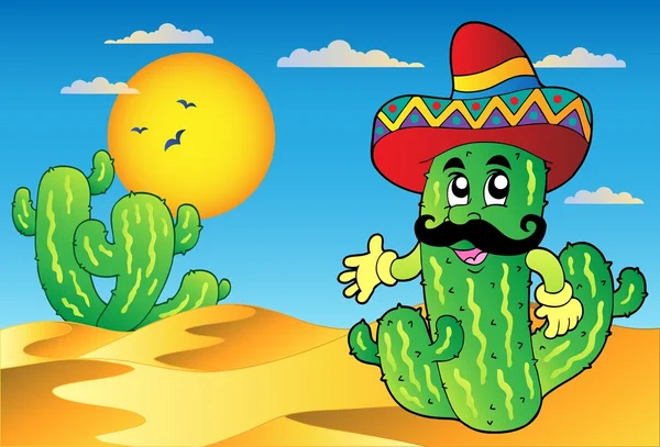 Wüste Szene mit mexikanischem Kaktus — Stockvektor
