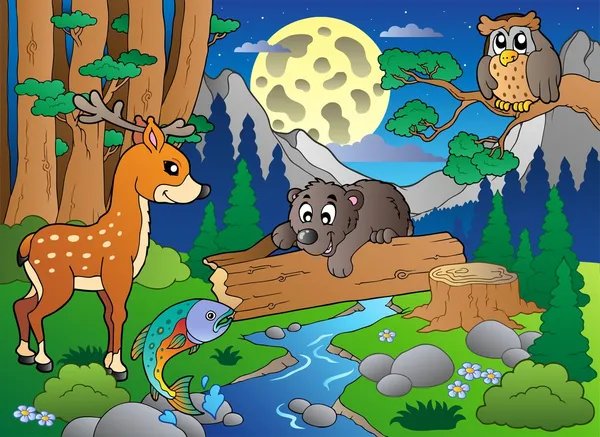 Skogens scenen med olika djur 2 — Stock vektor