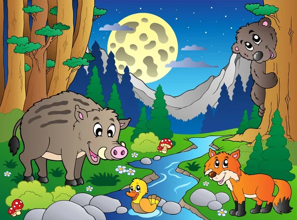 Orman sahne ile çeşitli hayvan 4 — Stok Vektör