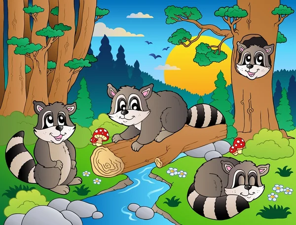 様々 な動物 7 と森のシーン — ストックベクタ