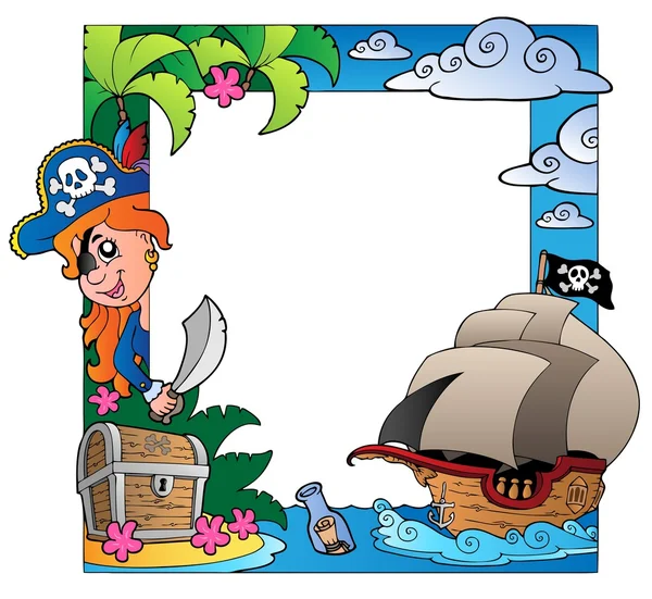 Bingkai dengan laut dan bajak laut tema 3 - Stok Vektor