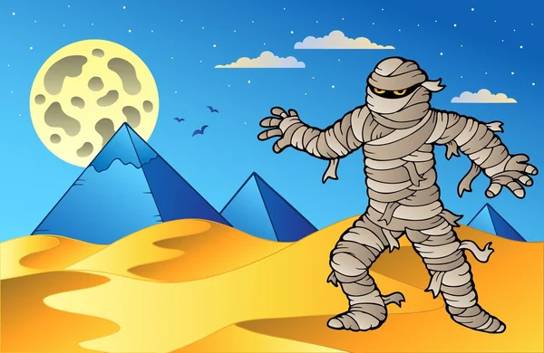 Scena nocy z mumia i piramidy — Wektor stockowy