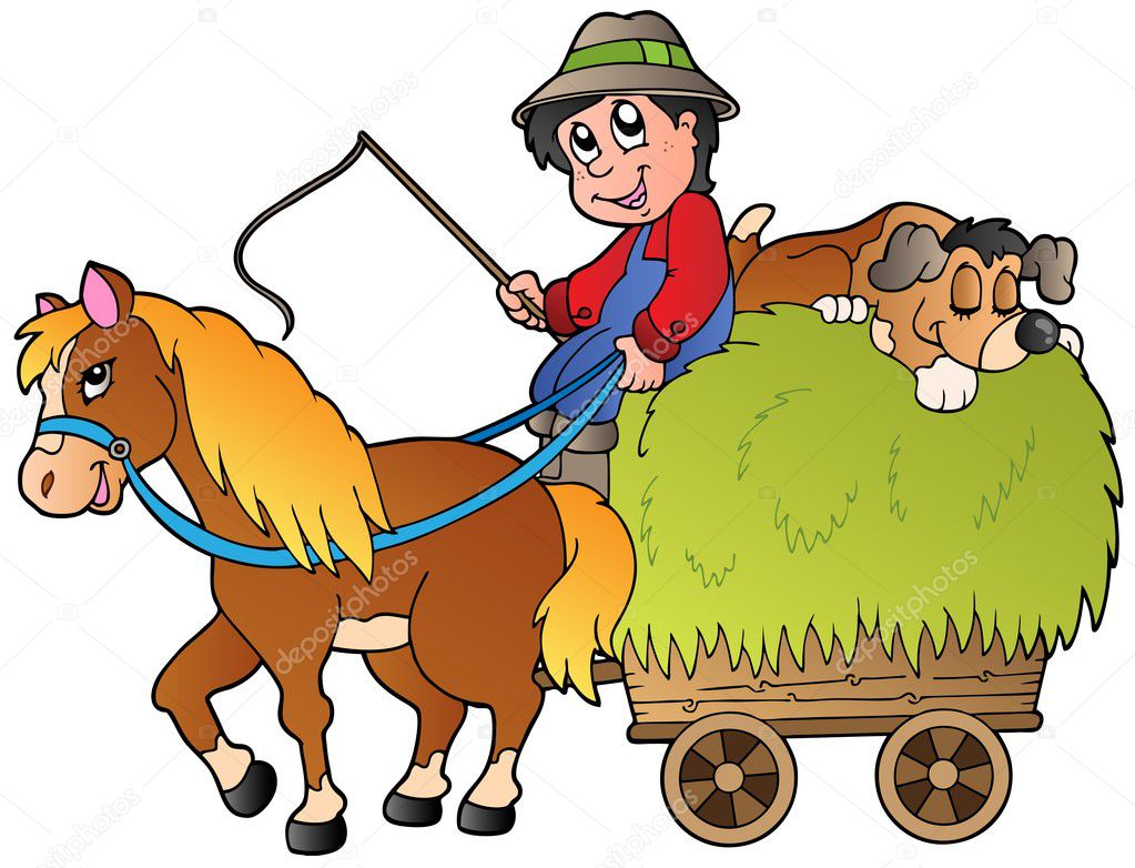 Hay cart with cartoon farmer Stock Vector Image by ©clairev #5933132