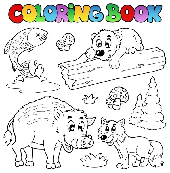 Coloring book with woodland animals — Stock Vector