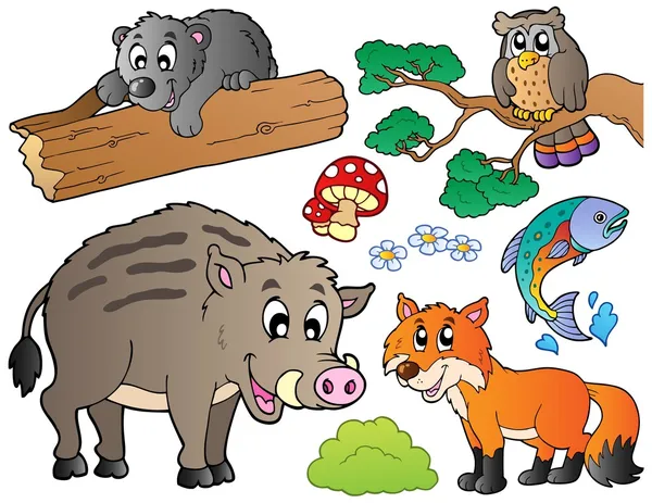 Floresta animais de desenhos animados conjunto 1 — Vetor de Stock