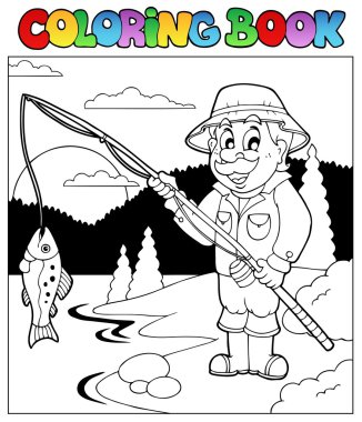 Coloring book with fisherman 1 clipart