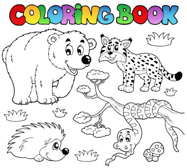 Coloring book with forest animals 3 clipart