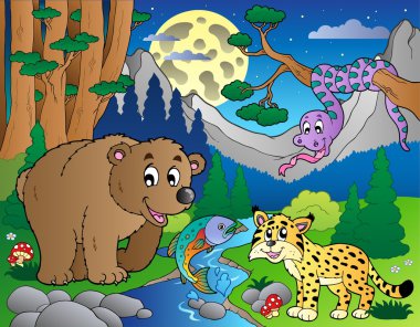 Forest scene with happy animals 1 clipart