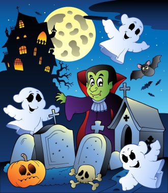 Halloween scenery with cemetery 4 clipart