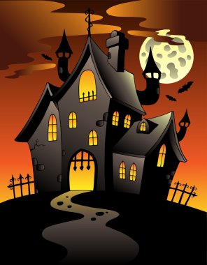 Scene with Halloween mansion 1 clipart