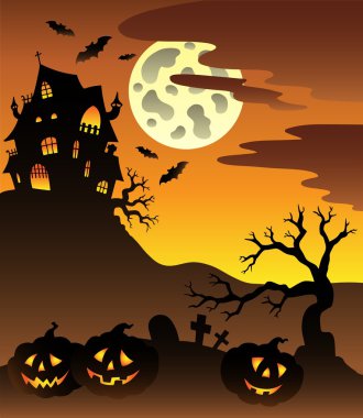 Scene with Halloween mansion 3 clipart