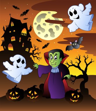 Scene with Halloween mansion 4 clipart