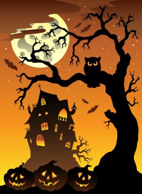 Scene with Halloween mansion 6 clipart