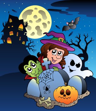 Scene with Halloween mansion 7 clipart