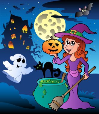 Scene with Halloween mansion 8 clipart