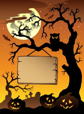 Scene with Halloween tree 1 clipart