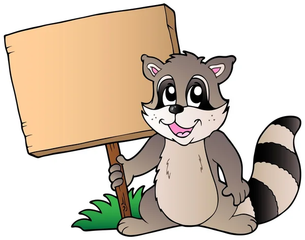 Kreslený racoon drží dřevěné desky — Stockový vektor