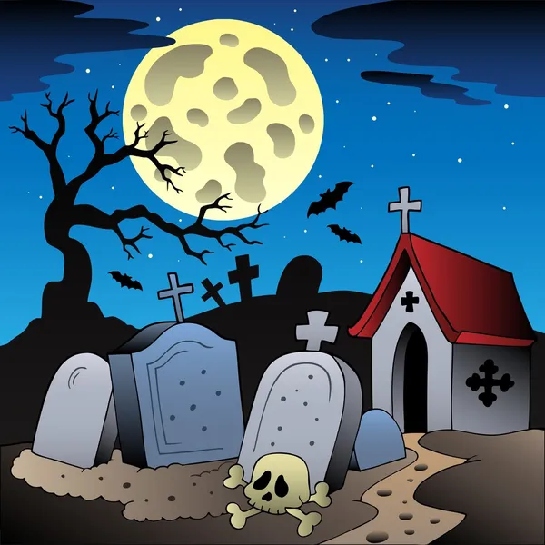 Cenário de Halloween com cemitério 1 — Vetor de Stock