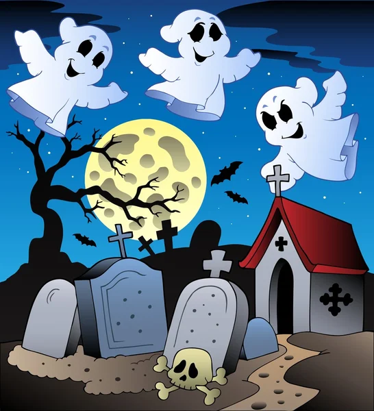 Halloween-Landschaft mit Friedhof 2 — Stockvektor