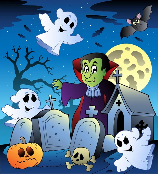 Cenário de Halloween com cemitério 3 —  Vetores de Stock