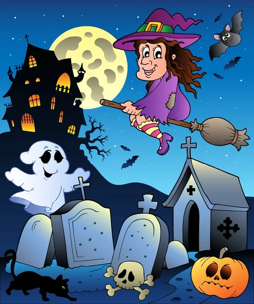 Paisaje de Halloween con cementerio 5 — Archivo Imágenes Vectoriales