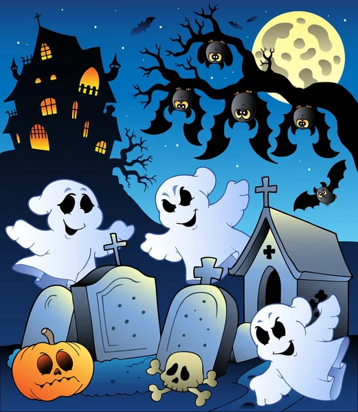 Cenário de Halloween com cemitério 6 — Vetor de Stock