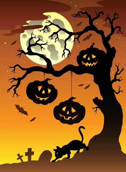 Cena com árvore de Halloween 2 — Vetor de Stock