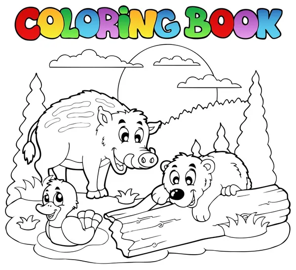 Coloring book with happy animals 2 — Stock Vector