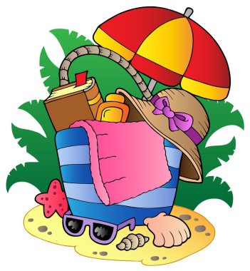 Cartoon beach bag with umbrella clipart