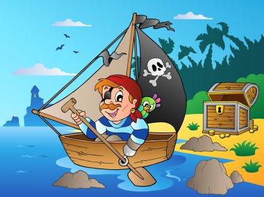 Coast with young cartoon pirate 1 clipart